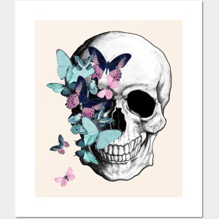 Skull and butterflies, sugar skulls and butterfly Posters and Art